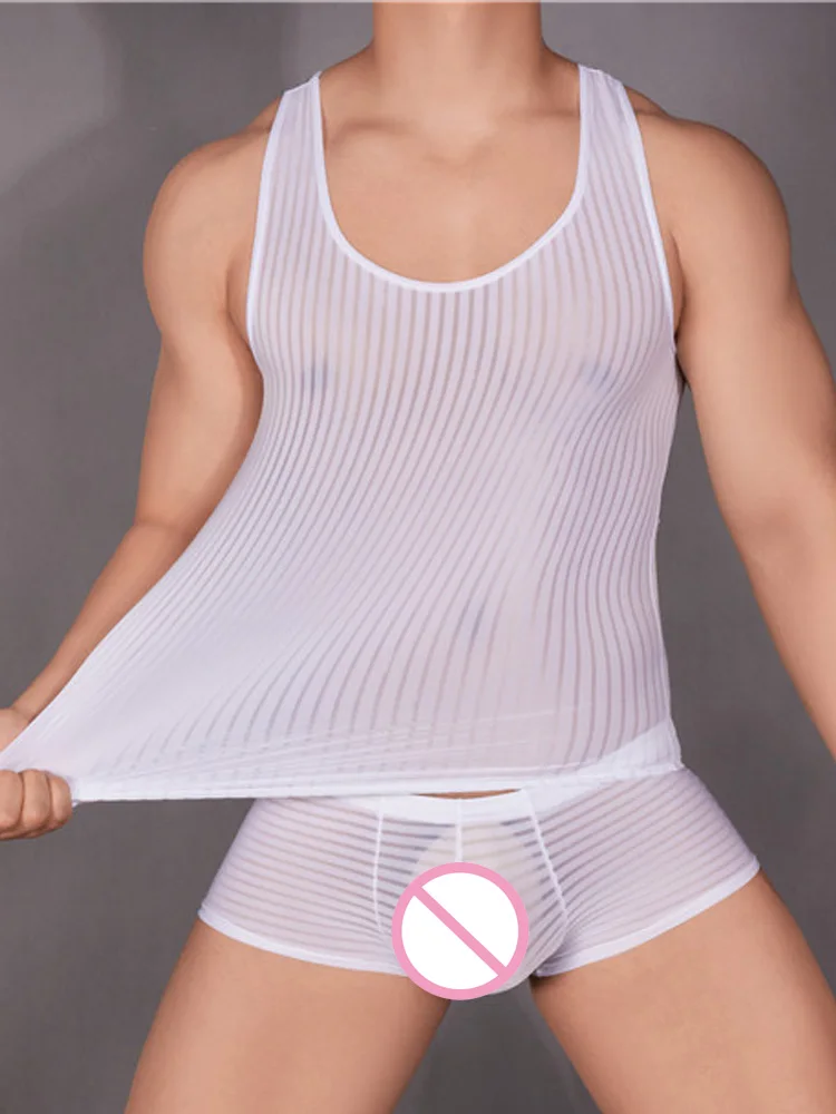 Yoga Fitness Club - Streifen schiere Herren Weste Sexy hochelastische