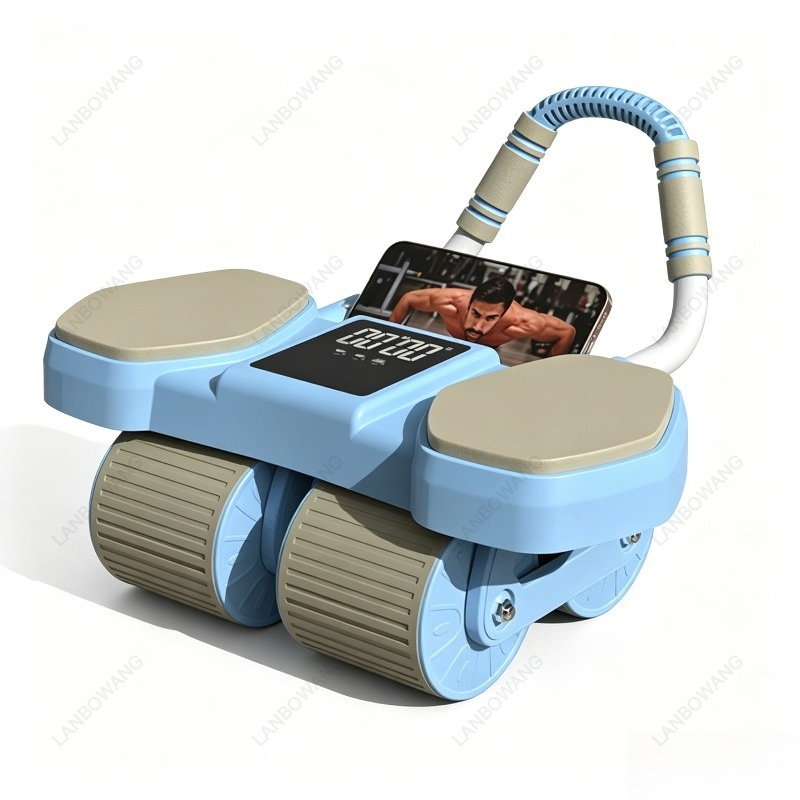 Ab Wheel Roller - Intelligenter 4-Rad-Auto-Rebound-Ab-Roller mit doppelter Ellbogenstütze für