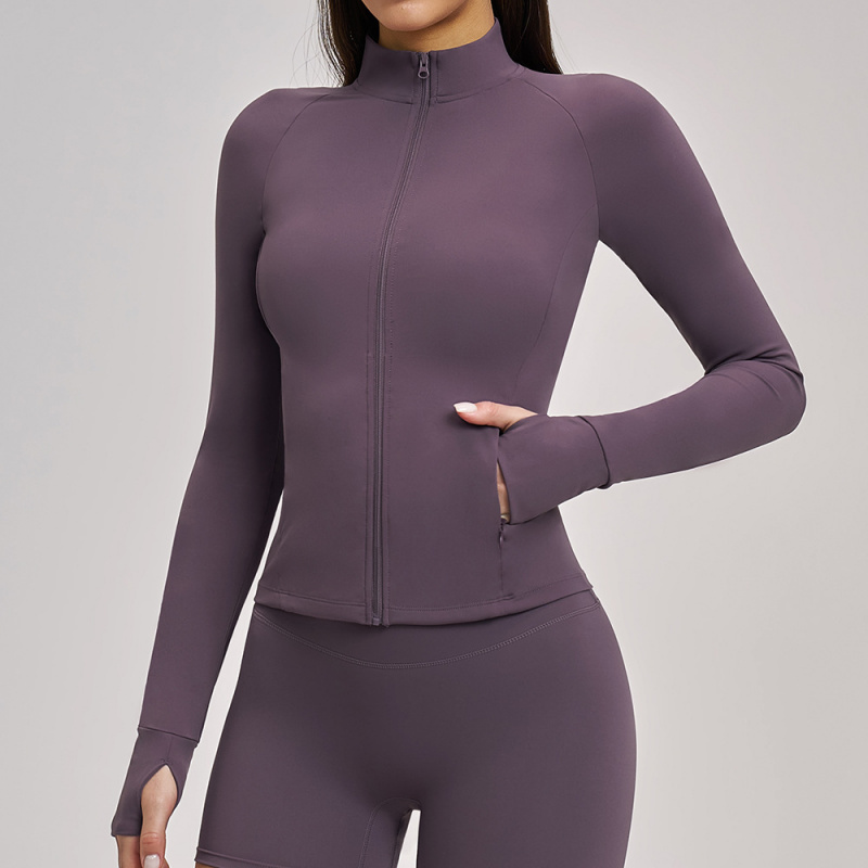 Yoga Fitness Jacket - Frühlings-Yoga-Kleidung für Damen, hochgeschlossene, langärmlige Outdoor-Strickjacke